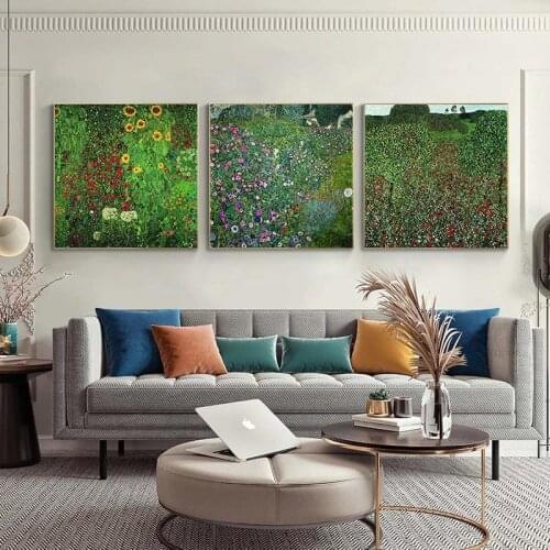 Gustav Klimt Flowers Canvas Paintings On the Wall Art Posters And Prints Farm Garden with Sunflowers Art Picture Home Decoration