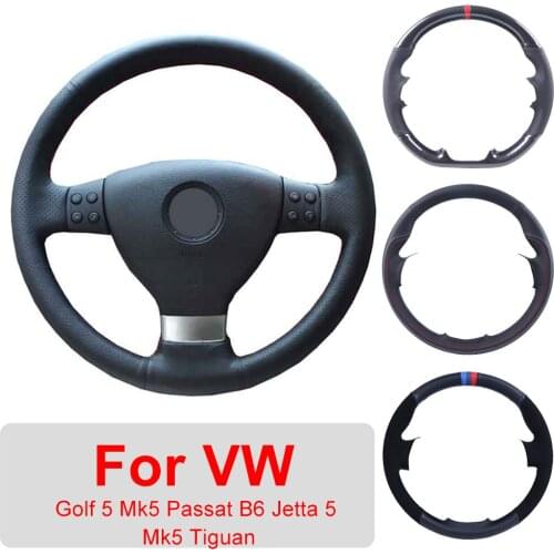 Customized Car Steering Wheel Cover For Volkswagen Golf 5 Mk5 Passat B6 Jetta 5 Mk5 Tiguan 2007-2011 Leather Protective Wrap