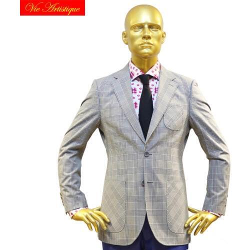 Custom tailor made Mens bespoke suits business formal wedding ware bespoke 2 piece (Jacket+Pants) grey whales plaid wool slim