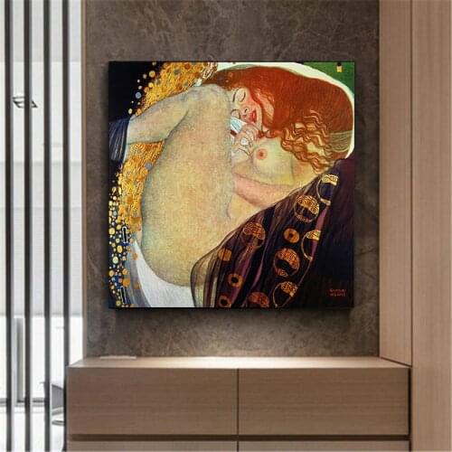 Gustav Klimt Danae Reproduction Oil Painting on Canvas Art Scandinavian Posters and Prints Cuadro Wall Picture for Living Room