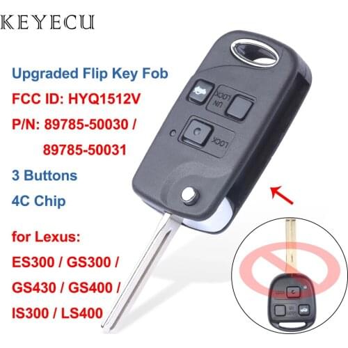Keyecu Upgraded Flip Folding Remote Car Key Fob 3 Buttons 4C Chip for Lexus ES300 GS300 GS430 GS400 IS300 LS400 FCC ID: HYQ1512V