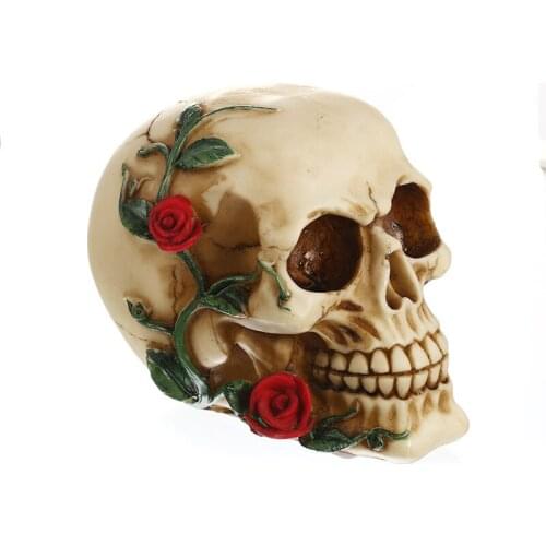Creative human skull resin statue craft rose skull sculpture Halloween decoration bar prop desktop party decoration p0837
