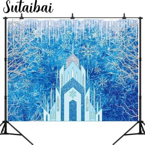 Ice Castle Backdrop Winter Theme Snowflake Blue Photo Background Princess Girl Birthday Baby Shower Party Supplies Decoration
