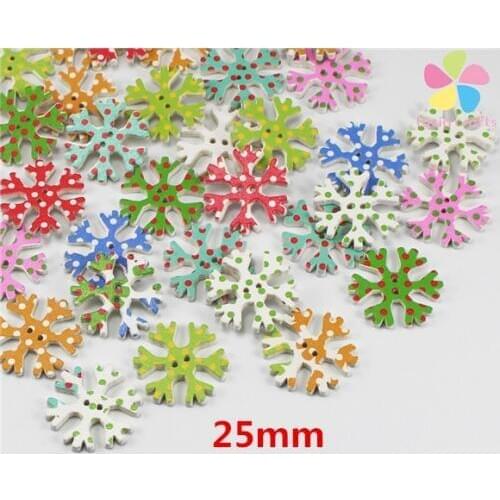Lucia crafts 12pcs 17mm/18mm/25mm 2-Holes Christmas Snowflake Wooden Buttons Sewing Scrapbook DIY Decoration