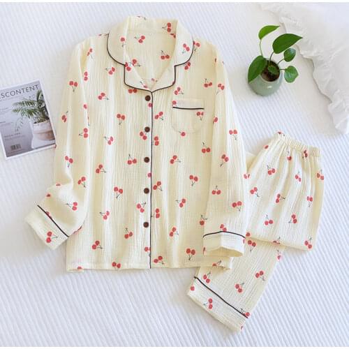 2020 Pure Cotton Pajamas Womens Autumn Winter Long-sleeved 2 Piece Set Loose and Can Be Worn Outside Cute Plus Size Home Suit