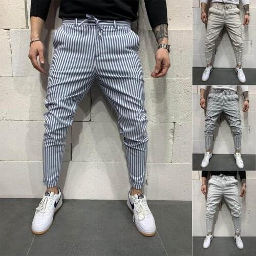Fashion Mens Slim Fit Stripe Business Formal Pants Casual Office Skinny Long Straight Joggers Sweat Pants Trousers