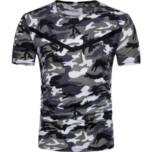 Mens Spring and Summer New European and American Military Style Camouflage Print Stripe Stitching Short-Sleeved T-Shirt Men