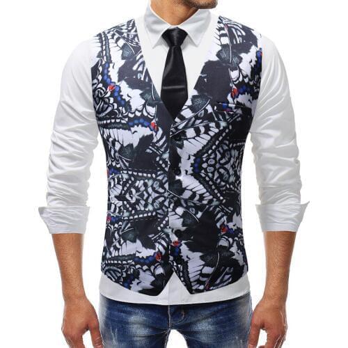 Mens Vest 2020 New Chalecos Para Hombre Men Fashion Print butterfly Vest Casual Suit Dress Vest Business Colete Masculino
