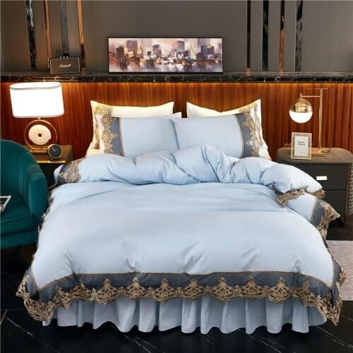 2020 new products Solid color Thickened frosted fabric Bed skirt Pillowcases 4Pcs Luxury Embroidery lace Princess bedding