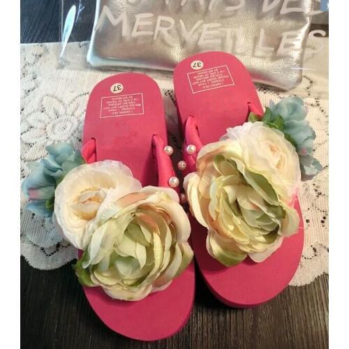 New summer rose Green beach shoes fashion lady slippers sandals flowers lady slippers increased thick bottom slippers B19
