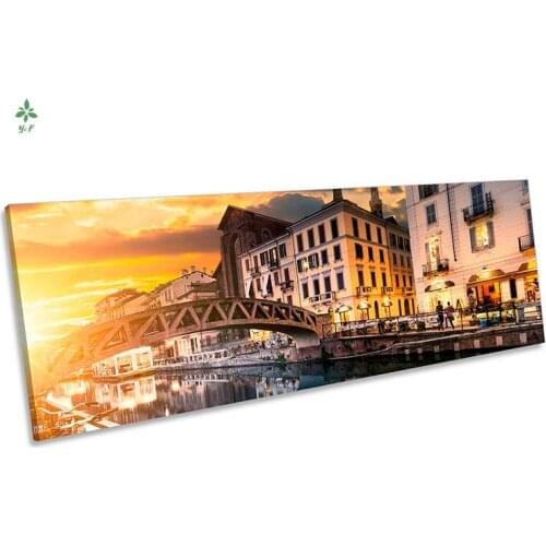 Sailing Grand Canal Milan Panoramic Oil Painting Home Decoration Wall Hanging