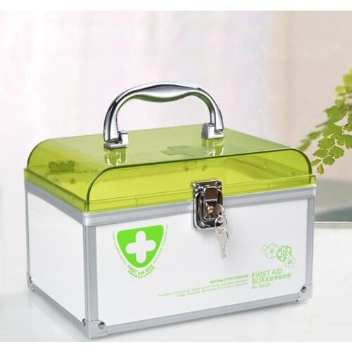 Portable first aid kit, family storage storage box with handle, large capacity, multi-function emergency medicine box