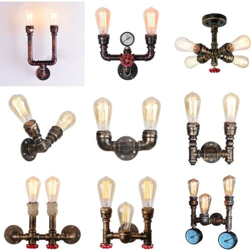 Loft Industrial Wall Light Retro Iron Water Pipe Ceiling Wall Lamp Vintage E27 Sconce Home Living Room Lighting Fixture Decor