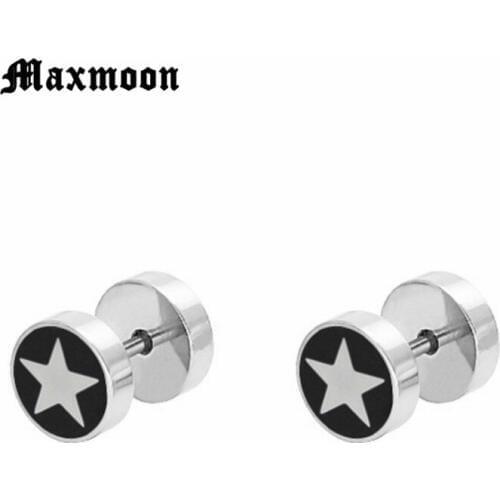 Maxmoon Stainless steel barbell earrings Street punk rock earrings Hypoallergenic titanium steel dumbbell earrings