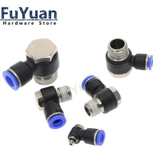 Hexagonal Air Pneumatic Pipe Connector 4mm-12mm OD Hose Tube 1/8" 1/4" 3/8" 1/2" BSP Male Thread L Shape Gas Quick Fittings