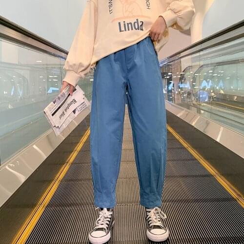 Blue Loose Pants For Kids Mid Waist Autumn Trousers Teenage Girls Sport Pant Clothing Children Blue Cotton Harm Pants Age 4-17 Y