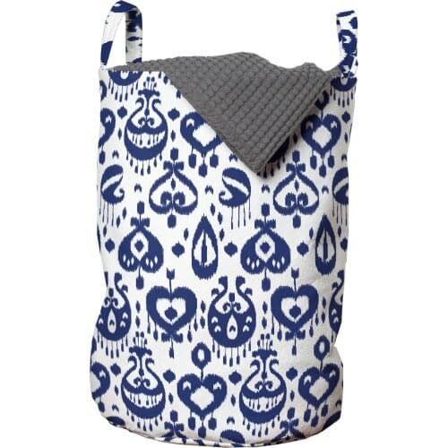 Navy Blue Laundry Basket Traditional Ikat Pattern Retro Art Organizer for Clothes Underwear Socks Toys Wash Bag & Home Storage
