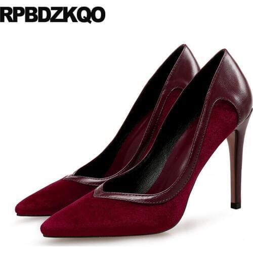 Stiletto high heels new red ultra extreme pumps 10 42 super suede medium pointed toe 8cm sexy 12 44 big size ladies low shoes