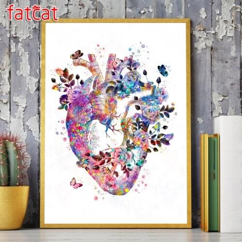 FATCAT Human Heart Anatomy Vintage Poster Medicine Student Gift Organs Art Watercolor Canvas Painting Doctors Office AE453