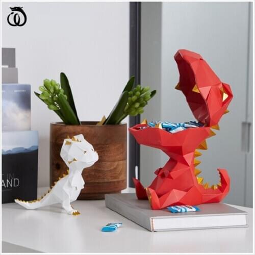 WU CHEN LONG Modern Creative Geometry Dinosaur Resin Animal Art Sculpture Luxury Snacks Jewelry Storage Home Decoration R5849