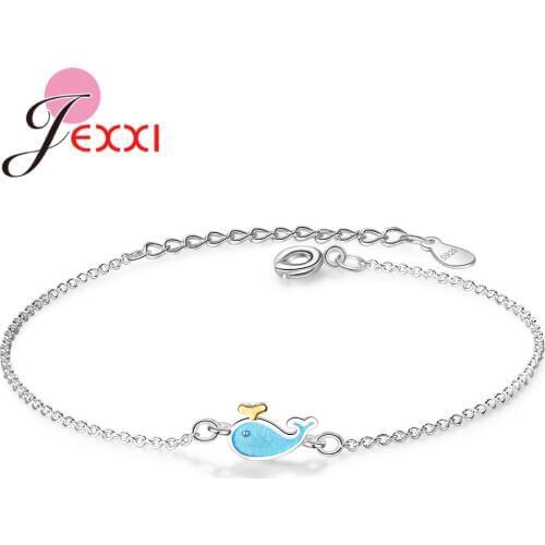 Sweety Blue Dolphin Design Charming 925 Sterling Silver Bracelets For Girls Women Bangles Birthday Gifts Fast Shipping