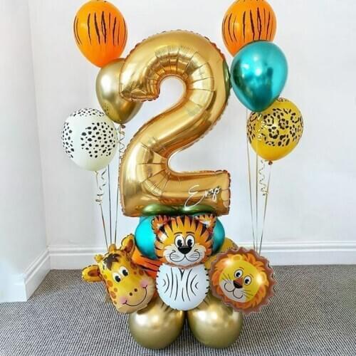 1Set Safari Animal Balloons Set Latex Balloon 32inch Gold Number Ballon Kids Birthday Party Globo Baby Shower Jungle Party Decor