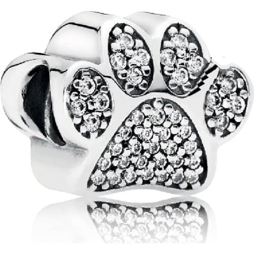 100% Real 925 Sterling Silver Paw Prints Charm Animals Charms Fit Original Bracelet Diy Jewelry