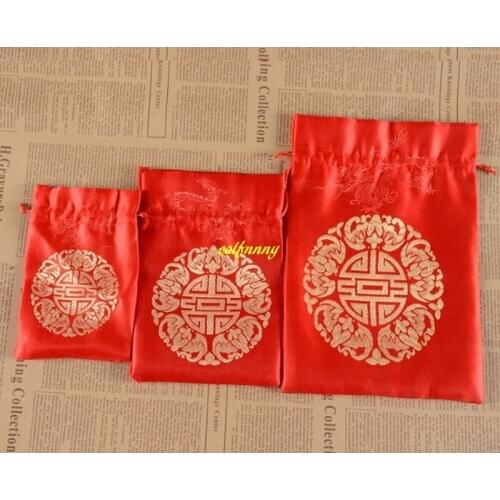 1000pcs/lot 10*14cm 13*18cm 17*23cm China style RED Happiness Drawstring Bags Candy Pouch Wedding Favor Jewelry Gift Bag