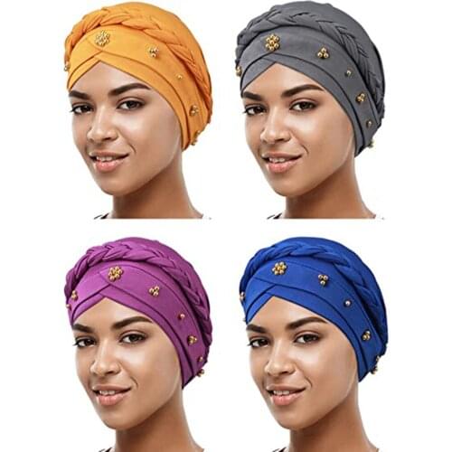 2021 Fashion African Women Headscarf Hat Muslim Women Headscarf Multicoloured Bead Headscarf Chemo Cap Beanie Bonnet