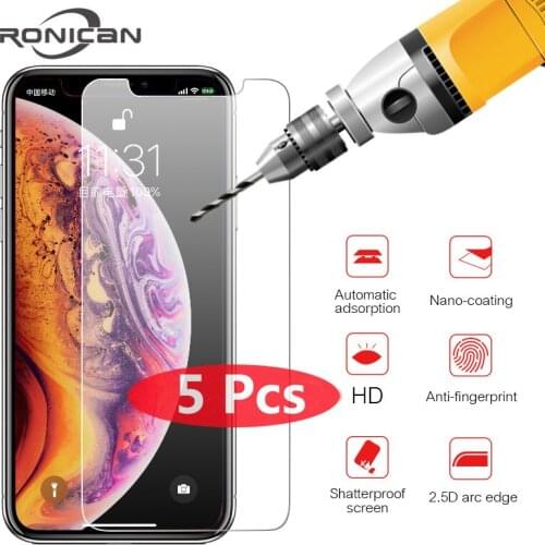 5Pcs Tempered Glass For iphone X XS Max XR 6 6s 7 8 plus 5s 10 Screen Protector protective Glass on iphone 7 8 6 Plus X 5 glass