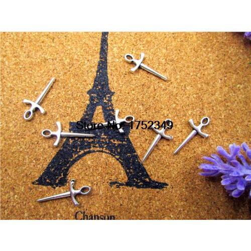75pcs Sword Charms Pendants Antique Tibetan Silver Tone 20mm x10mmm