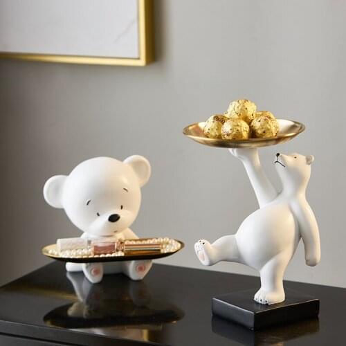 Home Decoration Accessories Northern Europe Style Big White Bear Tray Sculpture Resin Statue Living Room Bedroom Tabletop Decor