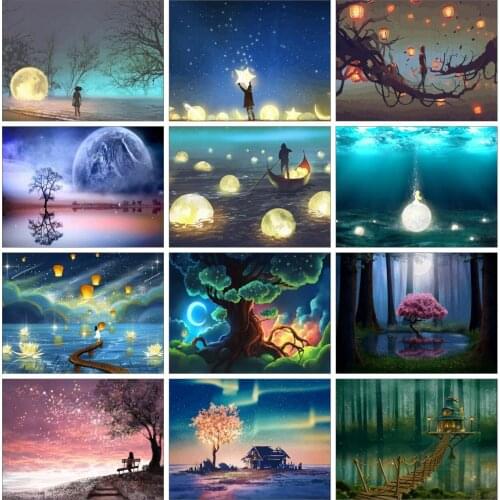 AZQSD DIY Painting By Numbers Moon Landscape Unique Gift For Children Oil Painting Drawing On Canvas Cartoon Decor For Home