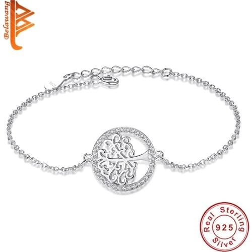 BELAWANG New Design Authentic 925 Sterling Silver bracelet Vintage Tree Of Life Chain CZ Bracelets For Women wedding Party