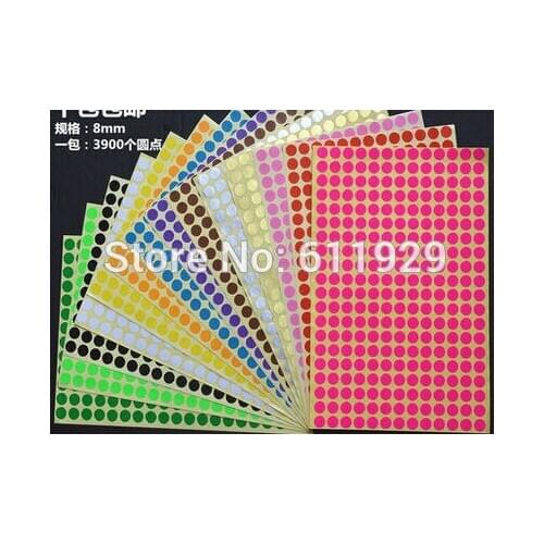 Free shipping wholesales dia.8mm colorful round blank paper stickers,3900pcs a lot/gift packing label/price tag/DIY pink sticker