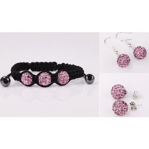 Large Discount Jewelry!Free Shipping!10mm Micro Pave Disco Ball crystal Set.Bracelets+Earring HHF Fasion Wholesale