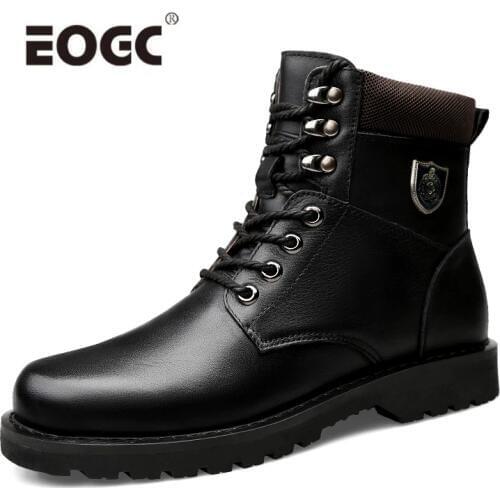 Natural Leather Autumn Winter Shoes Boots Vintage Style Ankle Snow Boots Shoes High Quality Lace-up Warm Boots Men