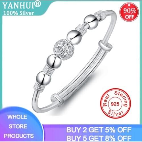 YANHUI 3 Style New 925 Sterling Silver Lucky Charm Bracelet Cuff Bracelets For Women Bangles Fashion Silver 925 Jewelry Pulseira