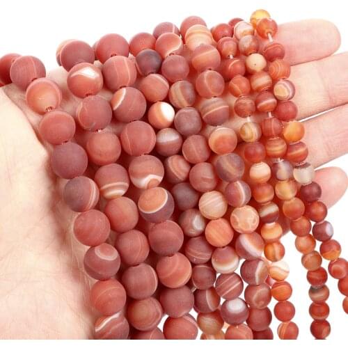 Natural Stone Beads Frosted Orange Striped Agate Loose Beads for Jewelry Making Needlework DIY Bracelet Strand 4-12 MM