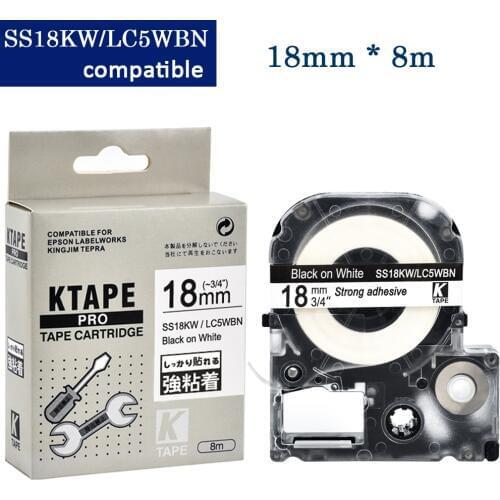 CIDY 20 ROLLS compatible SS18KW/LC-5WBN LC5WBN LC 5WBN black on white adhesive laminated label ribbon cassette for epson printer