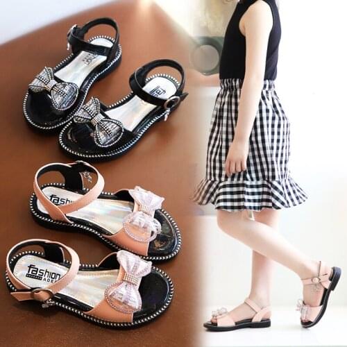 Kids Summer Shoe For Girls Beach Sports Sandals 2021 Children Fashion Rhinestone Bow Sandals For Little Girl Princess 3-12 Years