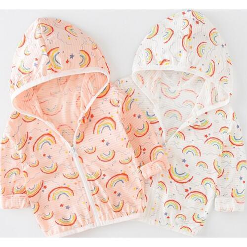 Childrens Clothing Spring Summer For Girls Striped Rainbow Hooded Sun Protection Jacket Children Clothing Baby Zipper Coat