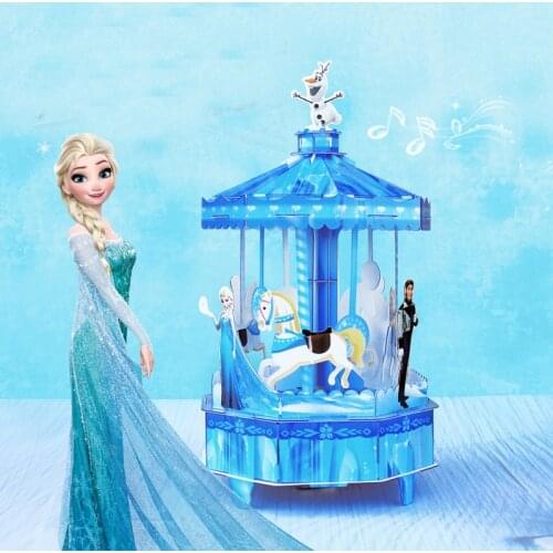 Disney Elsa and Anna Carousel Music Box Frozen Princess Music Box Childrens DIY 3D Puzzle Anime Music Box Girls Gifts Original