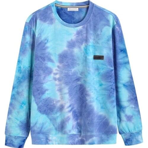 Cotton Fashion Tie Dye Bandhnu Quality O-Neck Round Neck Casual Hip Hop Spring Autumn Man Long Sleeve T-shirt Tee Men Sweatshirt