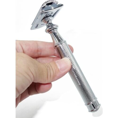 WLONG New Design Vintage Double Edges Safety Razor Mens Grooming Tool Beard Shaving Kit with Aluminium Alloy Handle Holder