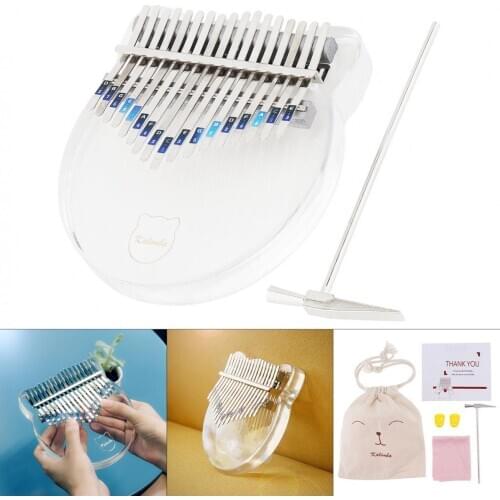 17 Key Kalimba Crystal Transparent Cat Face Shape Thumb Finger Piano Mbira with Tuning Hammer