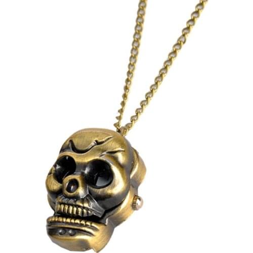 Pocket Watch Antique Vintage Punk Personality Skull Exquisite Bronze Quartz Carved Retro Fashion Necklace Charm Watches Pendant