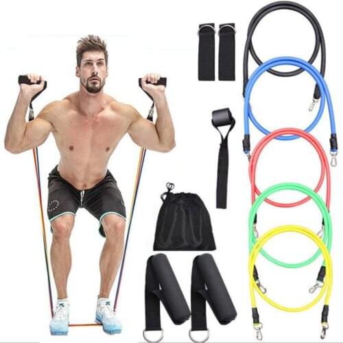 11pcs Resistance Bands Set Exercise Equipment Pull Rope Yoga Gym Equipment for Home Strength Training Foam Handles Carry Bag