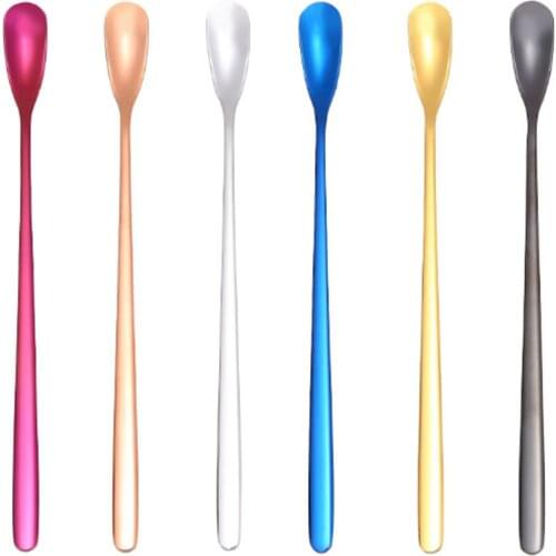304 stainless steel spoon new creative coffee square head spoon bar ice spoon gold-plated long handle custom stirring spoon