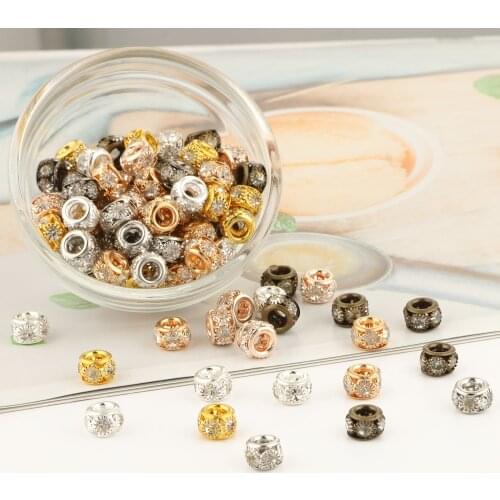 10pcs/lot Large Hole Rhinestone Copper Beads For 3mm 5mm Round Leather Cord Jewelry Making Accessories Bracelet Necklace Charms